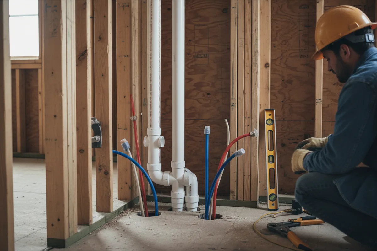 Drain and supply rough-in during Sump Pump Repair in Thaxton